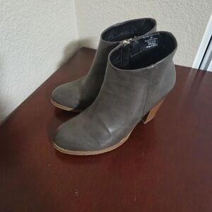 Women's Gray Leather Ankle Boots with Wood Block Heel